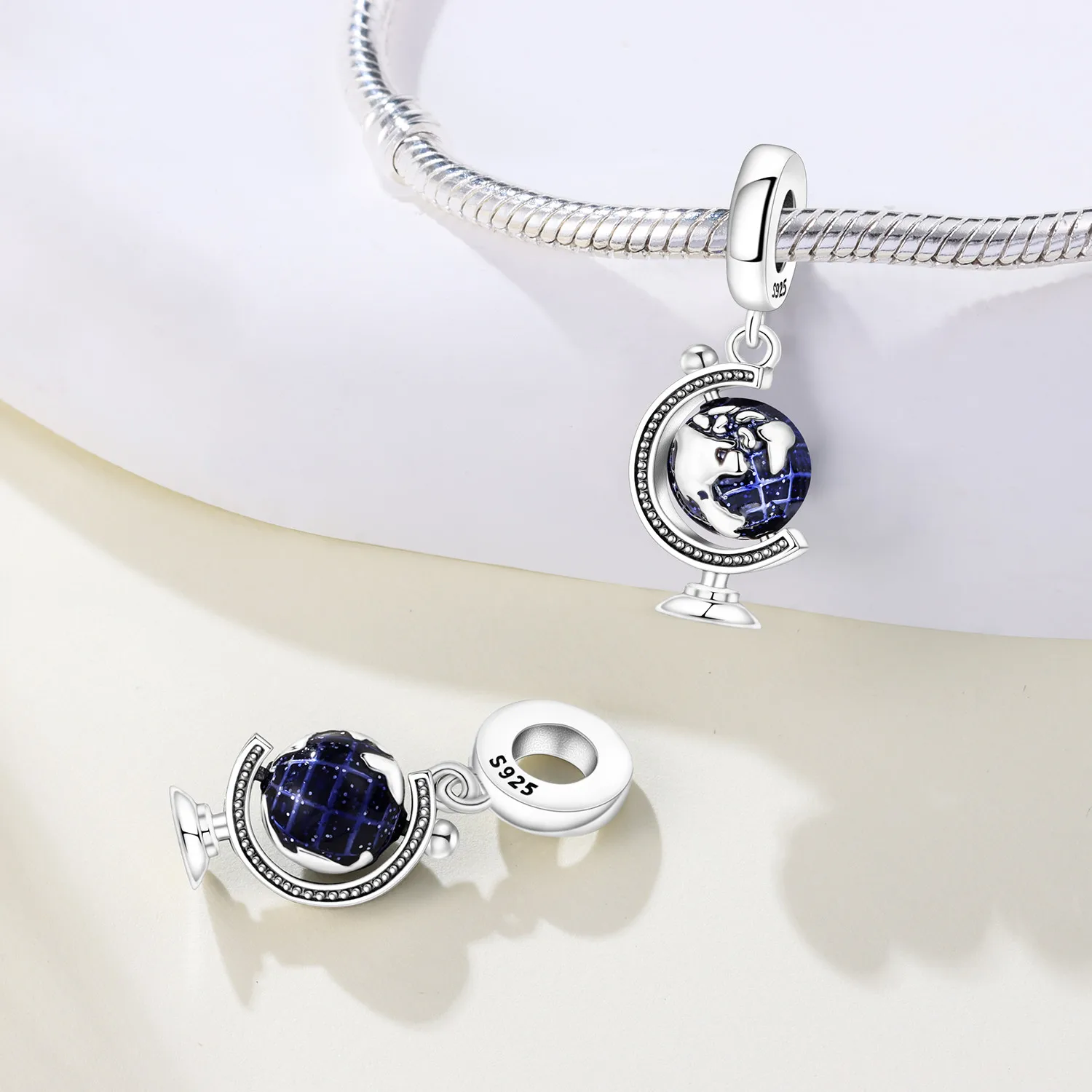 CYCUFF New S925 Sterling Silver Globe Pendant Charm Beads Fashion Bracelet DIY Birthday Original Jewelry Accessories For Women