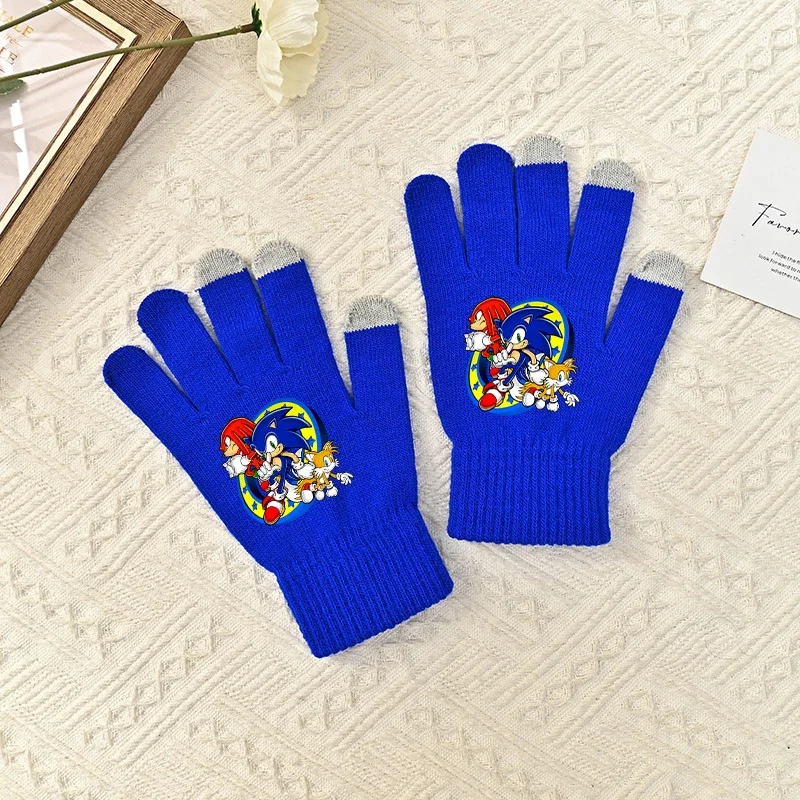 Sonics Five Finger Gloves Touchable Screen Children's Fashion Anime Boys Birthday Gift Cute Winter Cold-proof Warm Cycling Glove