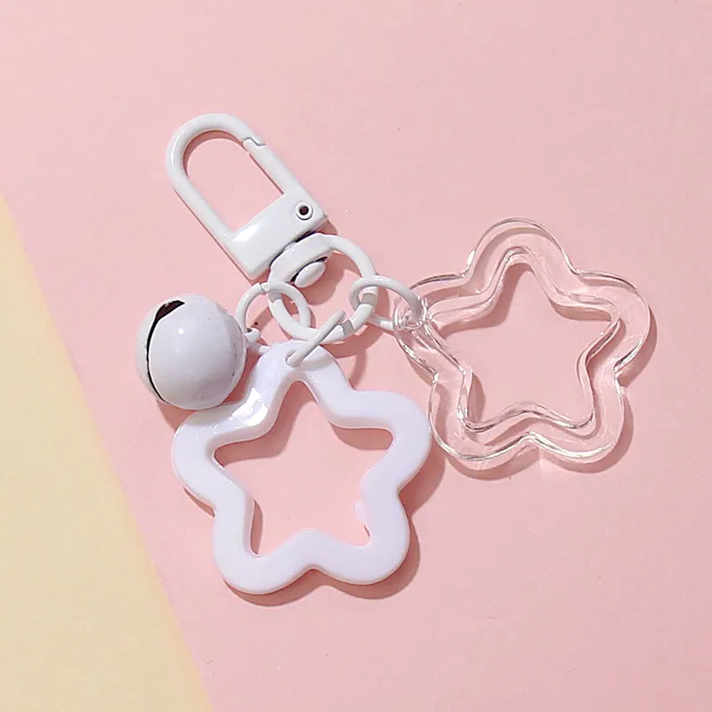 Five-pointed Star Bell Pendant Keychain Elegant Candy Color Bag Keyring Jewelry For Women Girl Car Hanging Trinket Key Holder