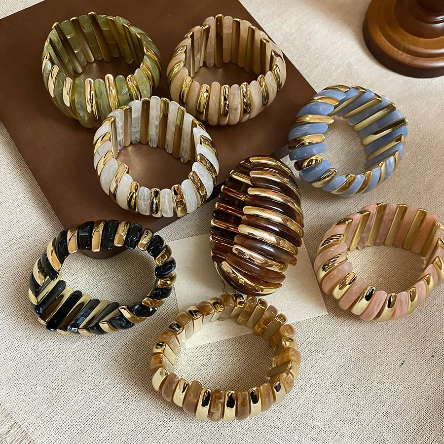Bohemia Design Style Geometric Wide Acrylic Chunky Elastic Bracelet for Women Trendy Elastic Colorful Braceletes 2025 Jewelry