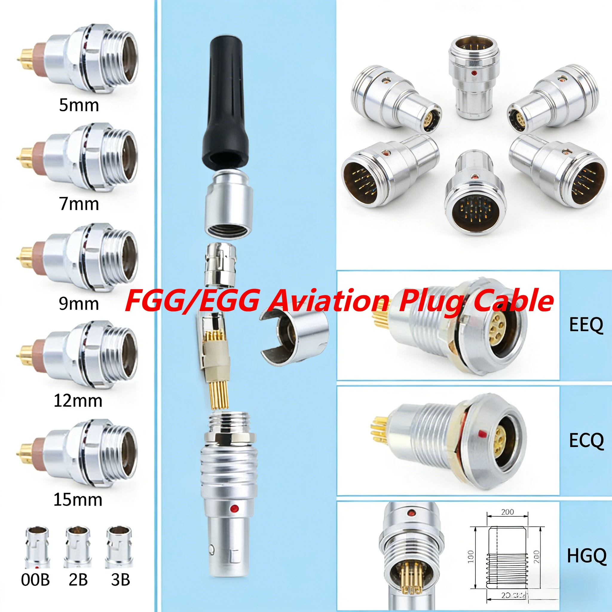 FGG 00B 0B 1B Plug Connector Cable Remo Aviation Socket Single Head with Wire Compatible with Plug Self-locking Socket Push Pull