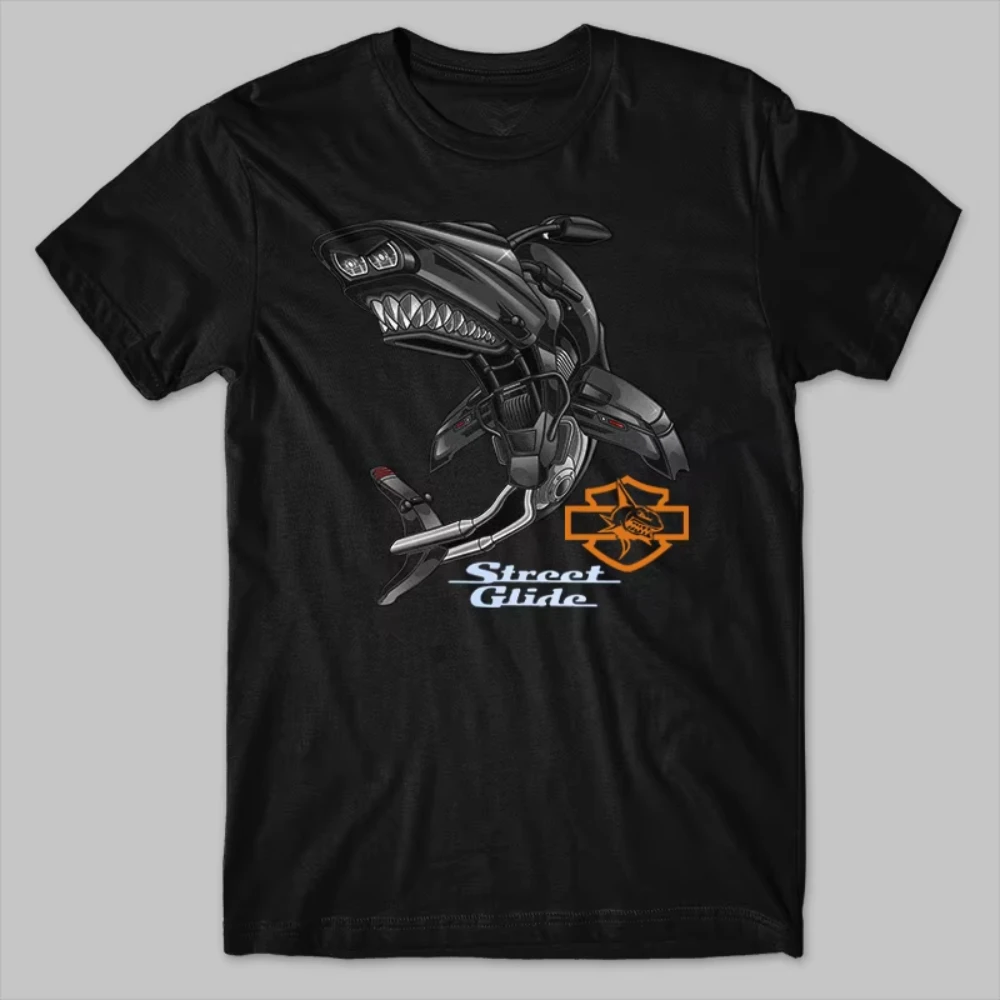 

Classic American Motorcycle HD Road Glide Shark Inspiration T-Shirt 100% Cotton O-Neck Short Sleeve Summer Casual Mens T-shirt