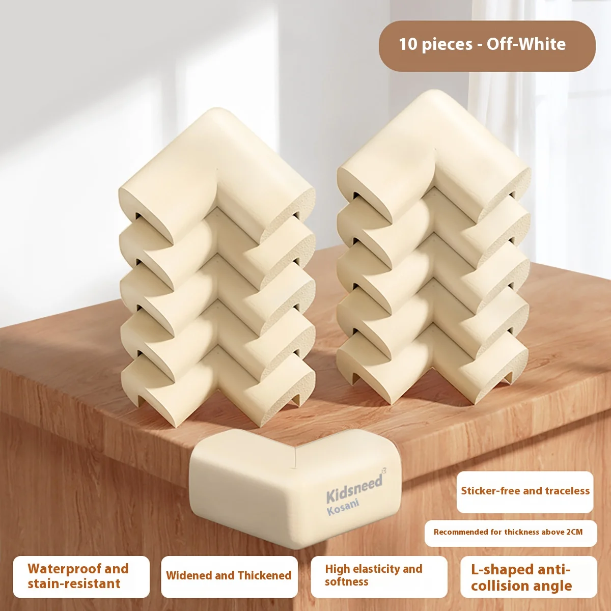 10-Pack L-Shaped Non-Adhesive Collision Protection Corners with Logo Beige Color