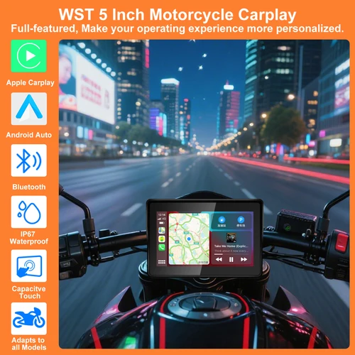 Imagen 2 del producto Pantalla de 5 pulgadas para motocicleta, Carplay inalámbrico, tablero Digital portátil, Android, Auto, Moto, IPX7, resistente al agua, Monitor de pantalla BT
