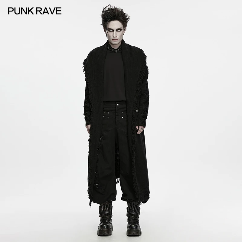 PUNK RAVE Men's Gothic Dark Loose Drop Shoulder Design Decadent Cardigan Party Club Minimalist Vintage Vibe Casual Coat