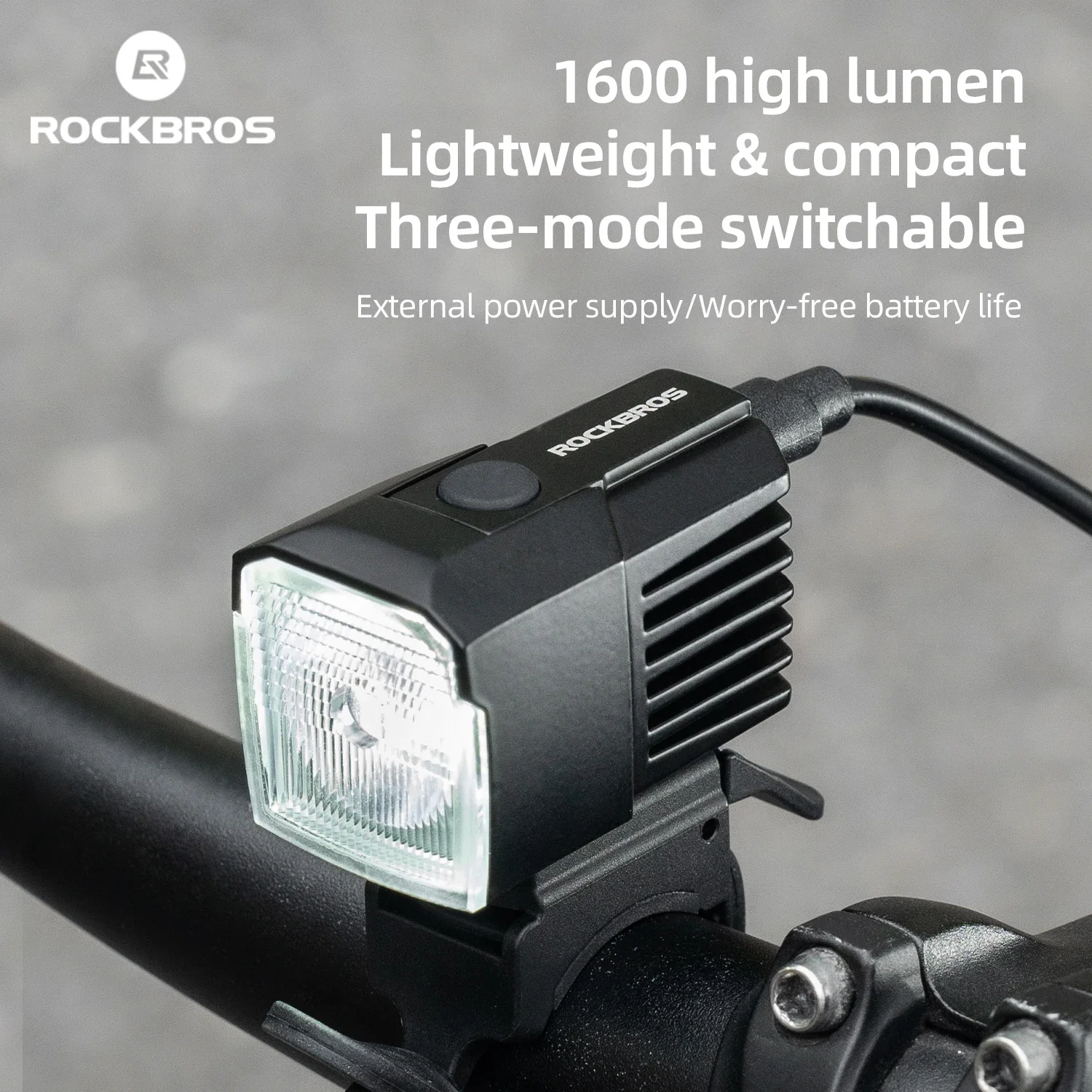 ROCKBROS Bike Light 1600LM Three Mode Switchable Front Lamp External Power Supply Cycling Headlight Aluminum Waterproof Light