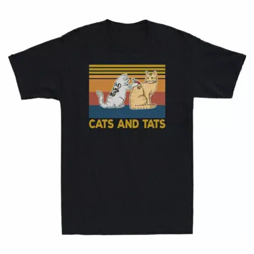 Cats And Tats Tattoo Cat Graphic Vintage Men'S Cotton Short Sleeve T-Shirt