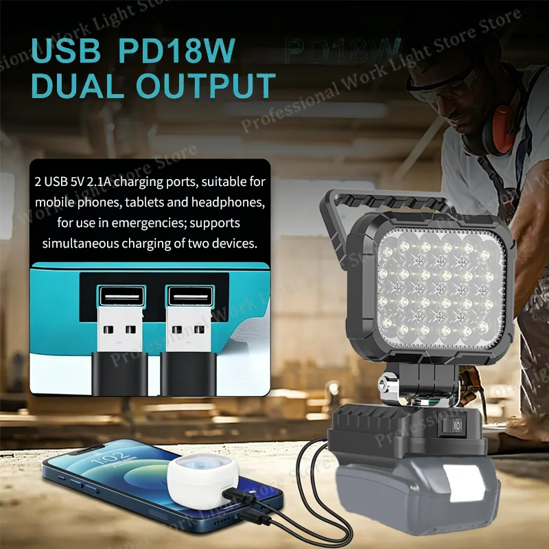 Power Tool Parts for Makita BL1830 18V Lithium Battery LED Work Lights Lamp Cordless LED work light Camping Emergency Lighting