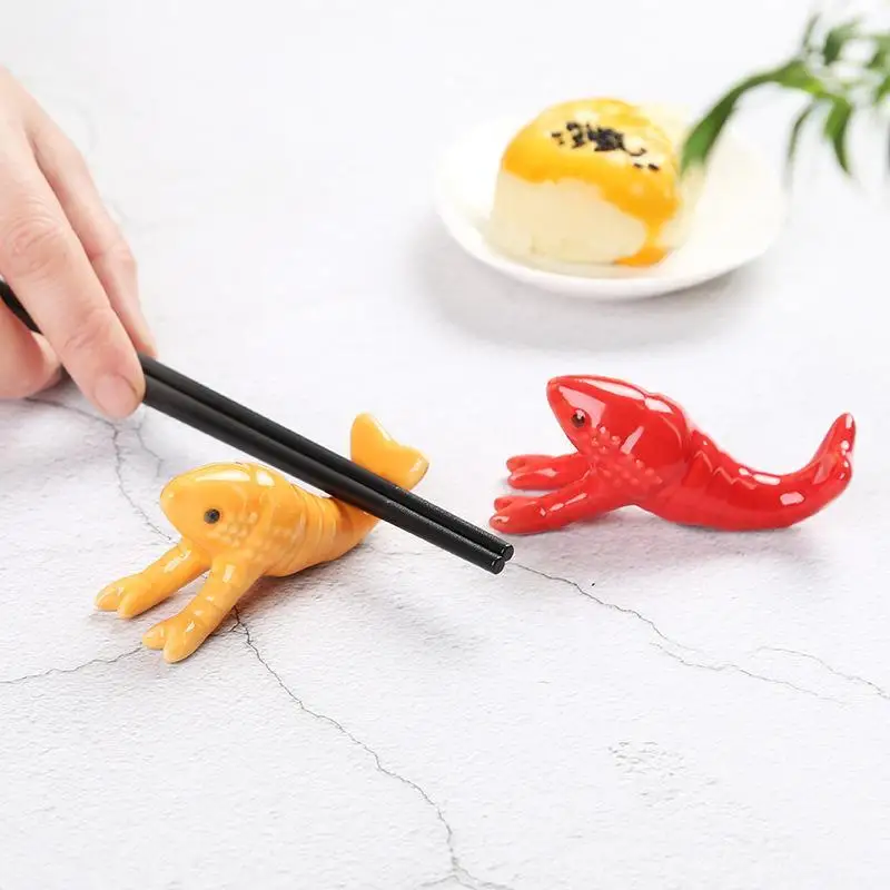 -Cute Vivid Ceramic Crayfish Chopstick Rest Smooth Glossy Surface 1Pcs Fun Table Decor for Holiday Dinner Party view 3
