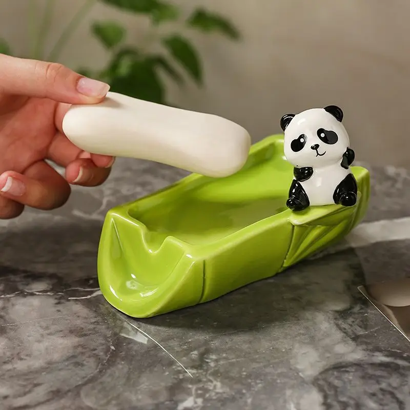 

Cute Panda Ceramic Drain Soap Box, Hand Sink Soap Dish