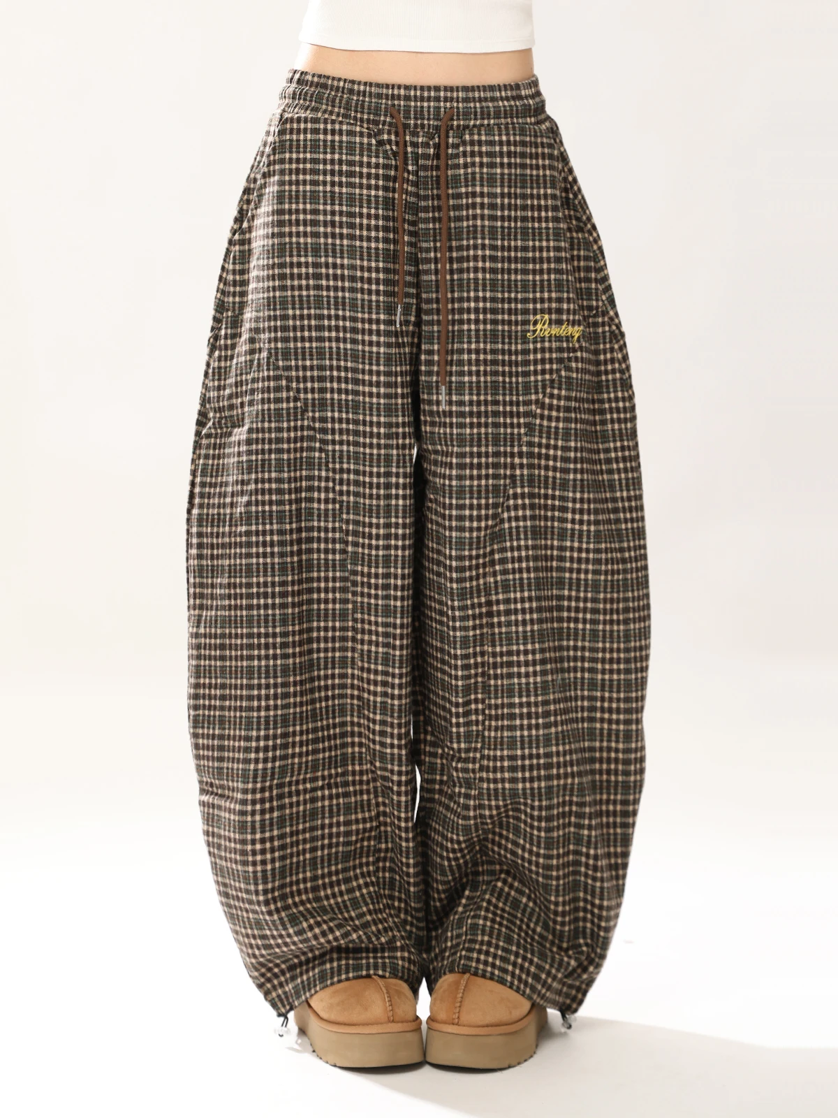 

Женские брюки ENJOG в американском ретро-стиле, коричневые в клетку, осенне-зимние, свободные, широкие, повседневные, в клетку