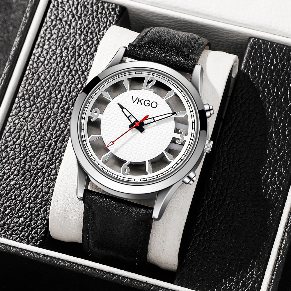 Men's Fashion Watch, Business Style, Alloy Box, Quartz Movement Leather, Non-Rechargeable Coin Battery, Ideal Holiday Gift and F