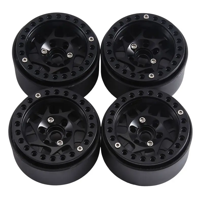 4PCS 1.9Inch Metal Beadlock Wheel Hub Rim For 1/10 RC Crawler Car TRX4 Axial SCX10 Redcat Gen8,Black 14 Parts Accessories