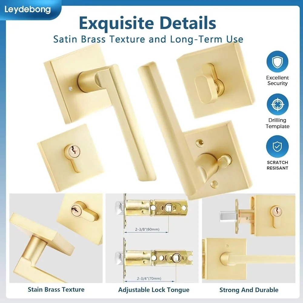 2 Pack Door Handleset with Single Cylinder Deadbolt Heavy Duty Square Locking Lever Set Residential Entry Security