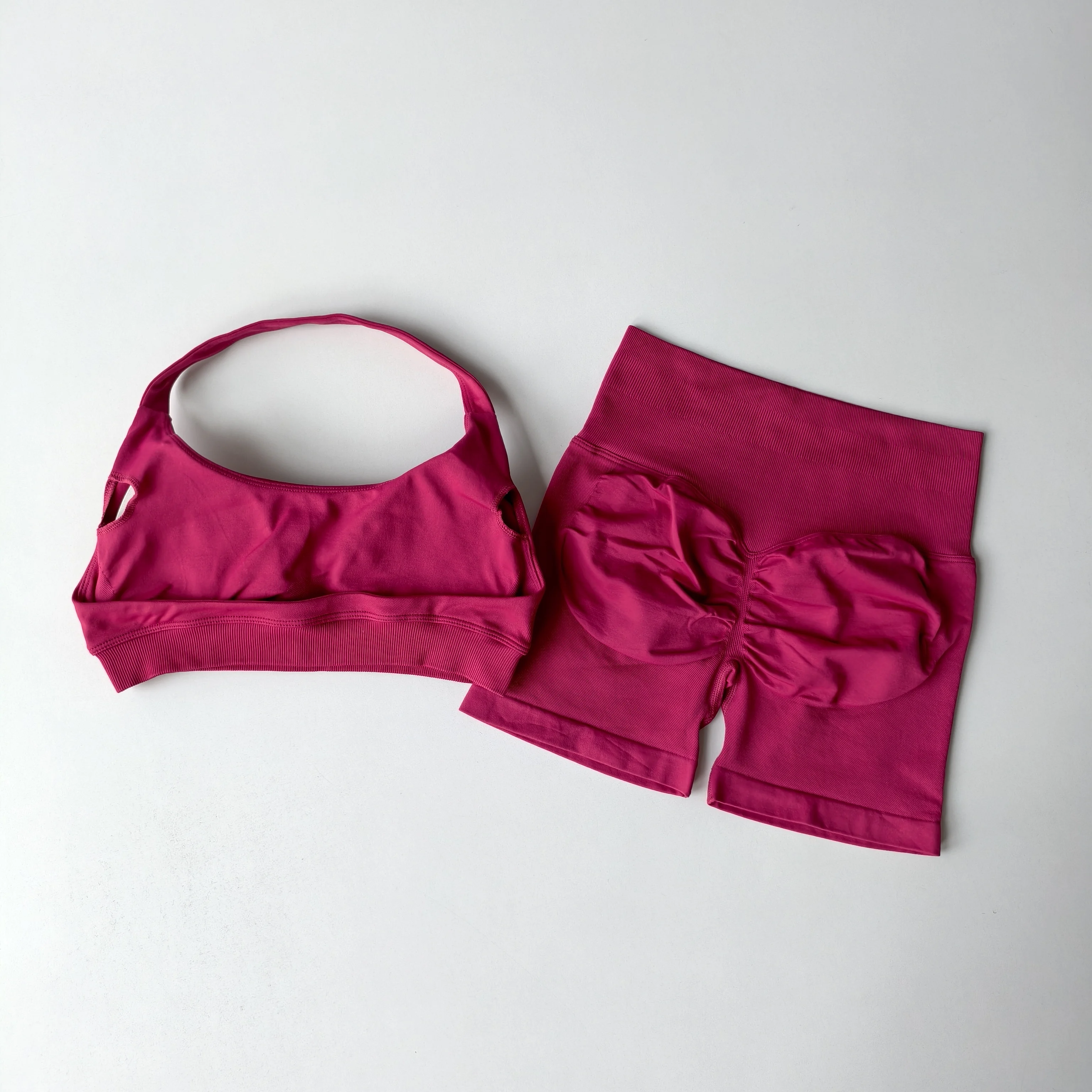 2-teiliges Damen-Yoga-Set, nahtlose Fitness-Gym-Kleidung, Neckholder-Sport-BH mit passenden Shorts, Workout-Set, Gym-Outfit – Detail 13