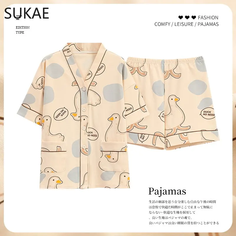 SUKAE M-5XL Japanese Kimono Style Nightwear Women Clothing Leisure Pajamas for Lady Summer Soft Cotton Pijamas Ladies Homewear