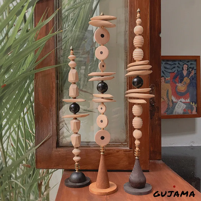 Wabi-Sabi Wood Geometry Ornaments Minimalist Vintage Decoration Crafts Retro Tabletop Home Decor Unique Instagram Figurines