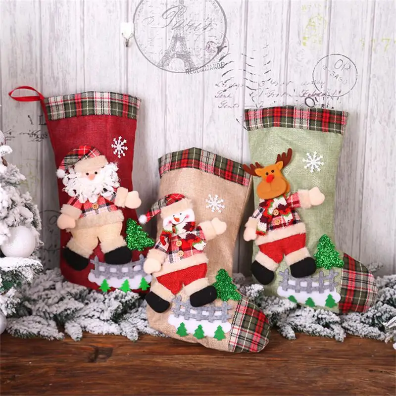 New Year Christmas Stocking Sack Xmas Gifts Candy Bag Santa Snowman Reindeer Bear Christmas Decorations Home Navidad Sock