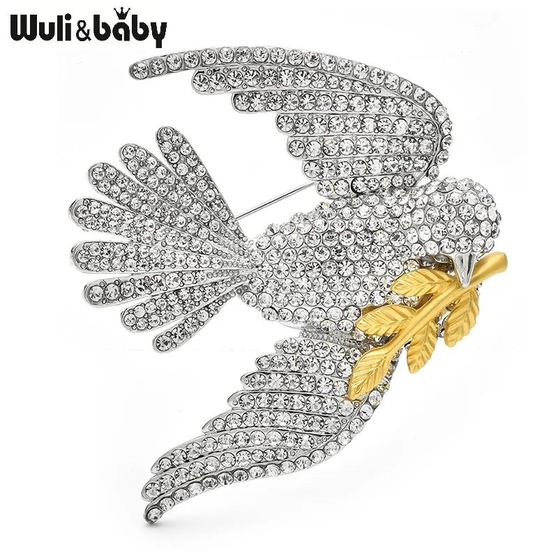 Wuli&baby Luxury Flying Bird Brooches For Women Shining Taking Branch Birds Vintage Party Office Brooch Pins Gifts