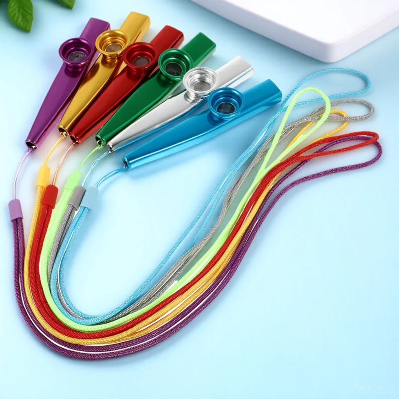 

6Pcs High Quality Metal Kazoo with Hanging Rope Flute Bright Color Long Usable Musical Instrument for Early Learning