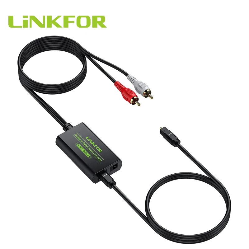 LiNKFOR RCA to SPDIF Optical Toslink Converter Analog to Digital Audio Converter with Optical Cable For TV CD Player