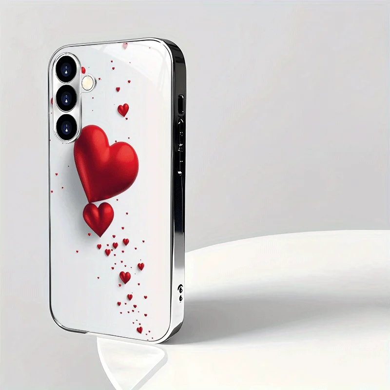 Creative size red heart-shaped electroplated silver phone case for Samsung GalaxyS26 S25 S24 S23 S22 S20FE/Ultra/Plus anti Cover