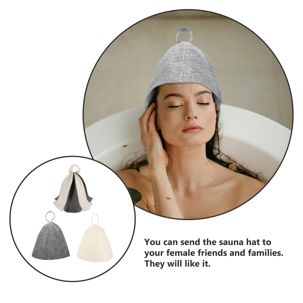 

3pcs Sauna Bath Hat Felt Material Lightweight Heat Insulation Reusable Stylish Spa Accessories Comfortable Fit Women