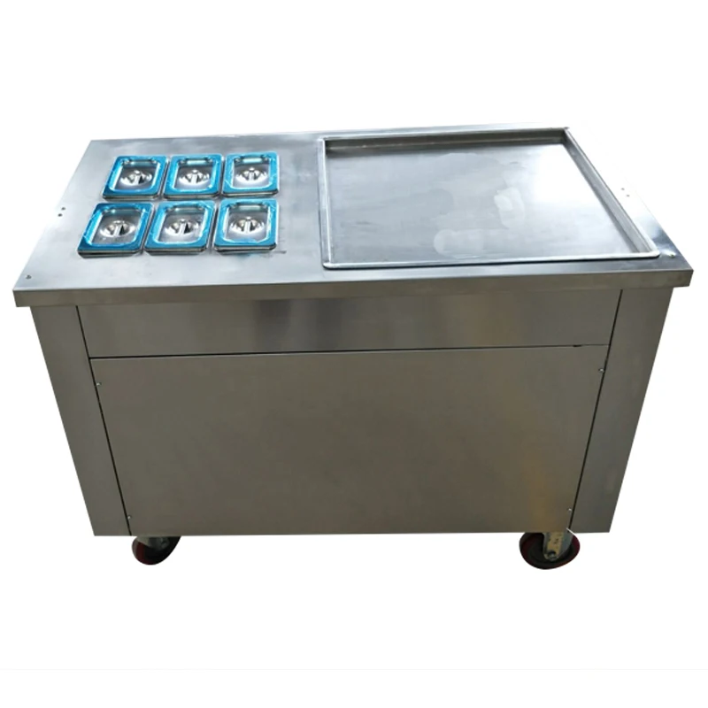 

Single Square Pan With 6 Topping Tanks Fried Ice Cream Roll Machine Flat Pan Ice Cream Roller Machine With CE Approval