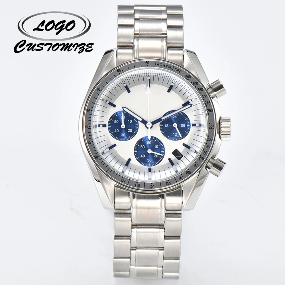 

Customizable LOGO with calendar luxury automatic date timer watch suitable for VK63 movement stainless steel strap watch