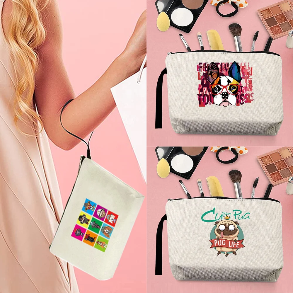 Zipper Makeup Cosmetic Bag Ladies Cute Puppy Printed Series Wallet Travel Coin Purse Clutch Pouch Storage Portable Pencil Case