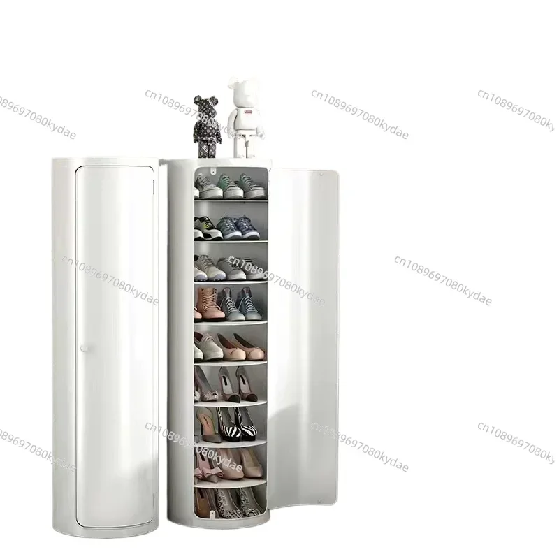 Round Rotating Shoe Cabinet With Household Floor Multi-Layer Shoe Rack Entry Door Dustproof Storage Cabinet Wall Side