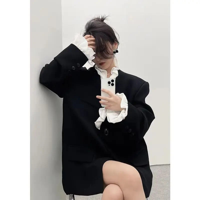 

Korean Style Design Style Suit Jacket for Women in Autumn and Winter 2025 New Black Splicing Style Fashionable Suit