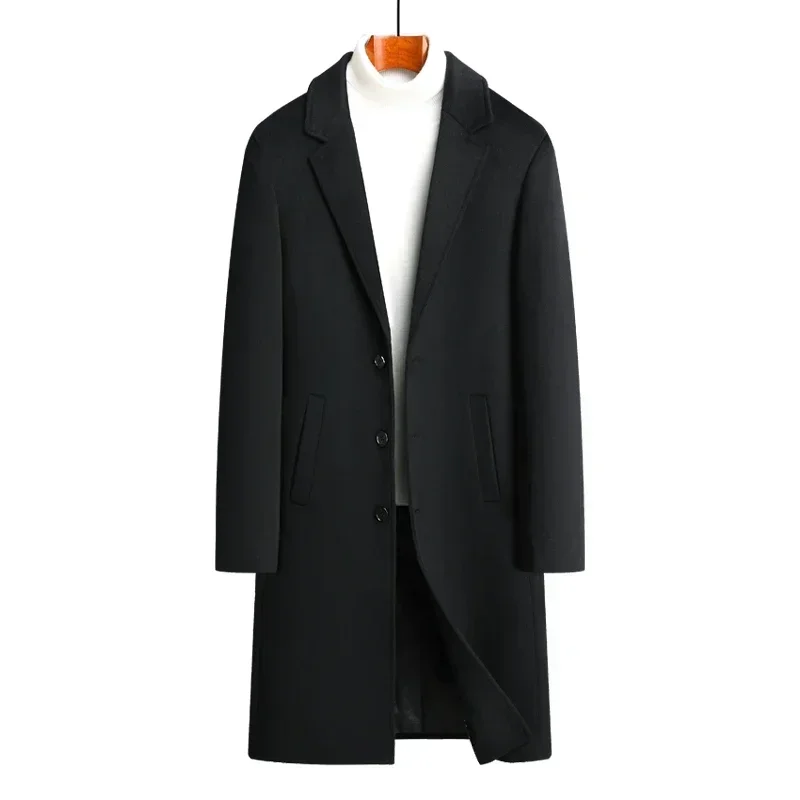 wool content 54.5% Autumn and winter woolen coats men\'s long kneee-length wool coat. Youth trendy coats cashmere coat