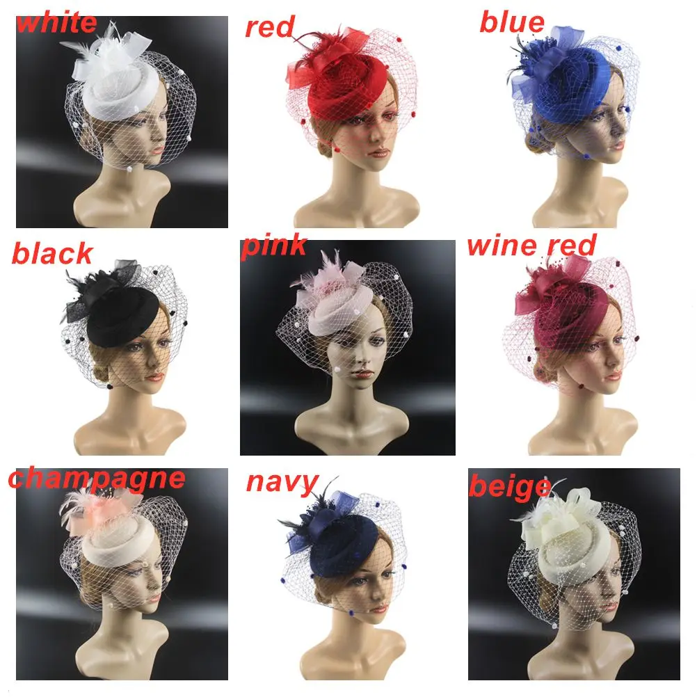 Retro Women Veil Sinamay Flower Feathers Fedoras Hat Fascinators Hat Headband Hair Clip view 4