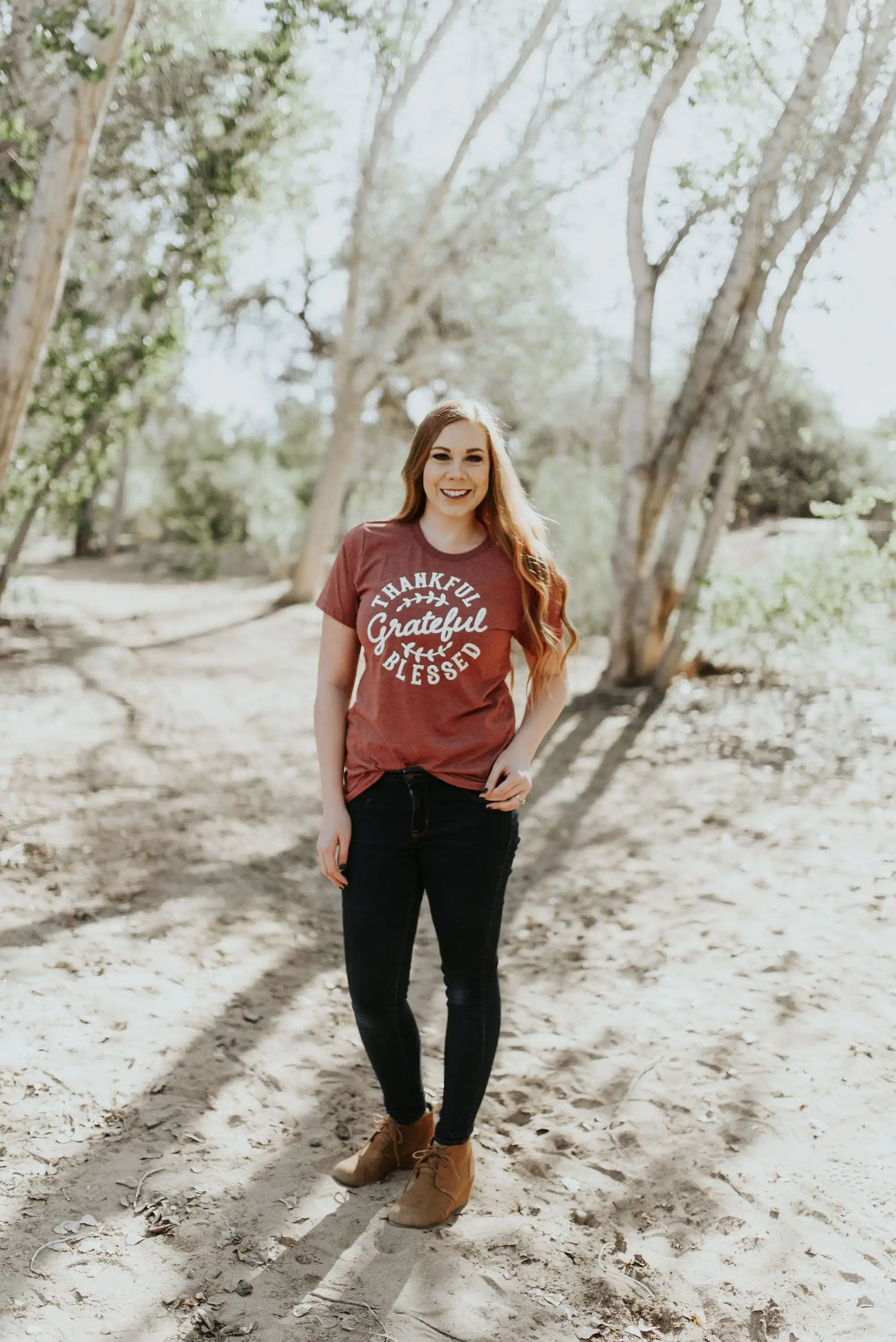 003 Thankful Grateful Blessed Cute Fall T Shirt Orange Thanksgiving Autumn Bella Soft Women's