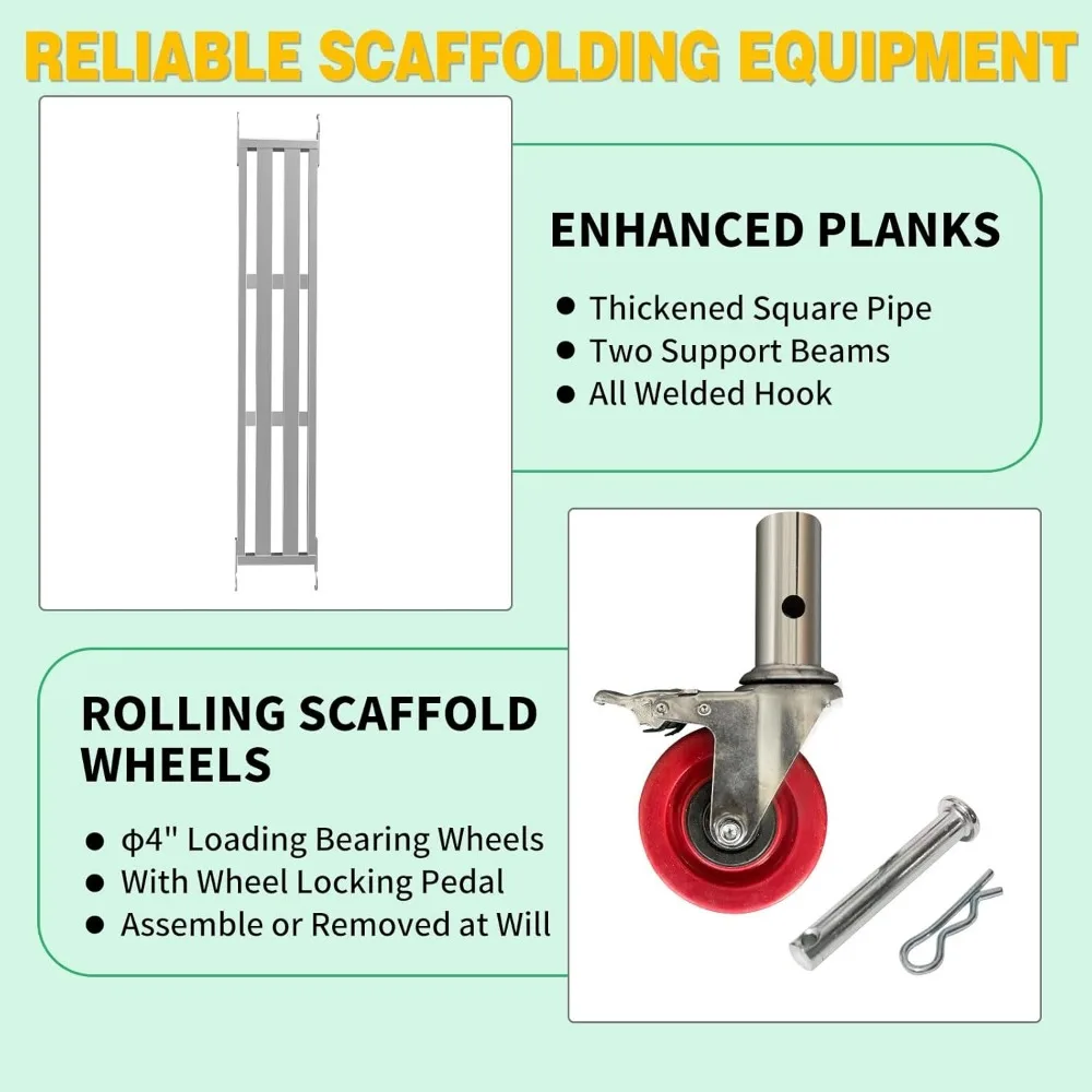 แพลตฟอร์มการทํางานนั่งร้าน, นั่งร้านแบบมีล้อ, นั่งร้านสําหรับการก่อสร้างอาคาร (ความสูง 59.0 นิ้ว, ความจุ 500 ปอนด์)