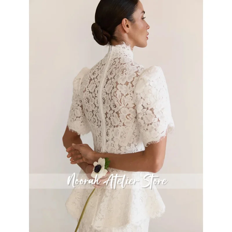 Customized High Neck Short Sleeve Prom Dress Floor-Length vestidos de noche Lace Embroidery Floral Appliques Formal 2026