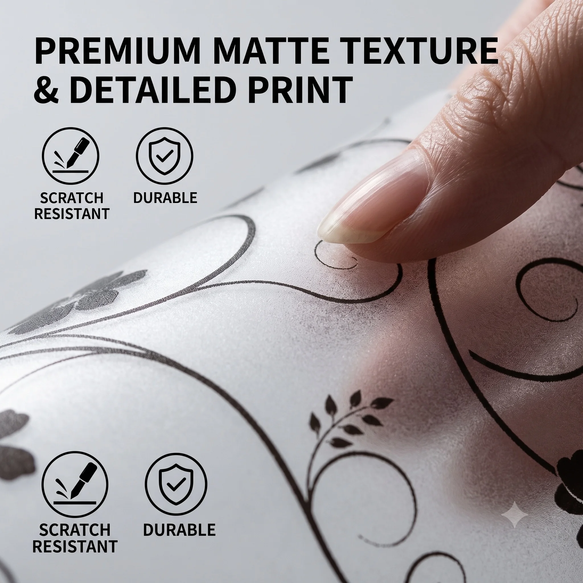Black Floral Vine Self-Adhesive Window Film Frosted Privacy Glass Sticker Anti-Peeping Soft Light Transmission Scratch-Resistant