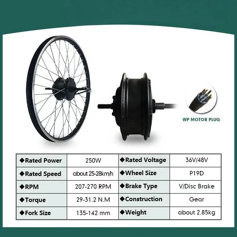 36v 48v Free Sh ipping Waterproof Full Motorcycle Brushless Rear Hub Motor 24 Inch 250w E Bike Conversion Kit No Battery