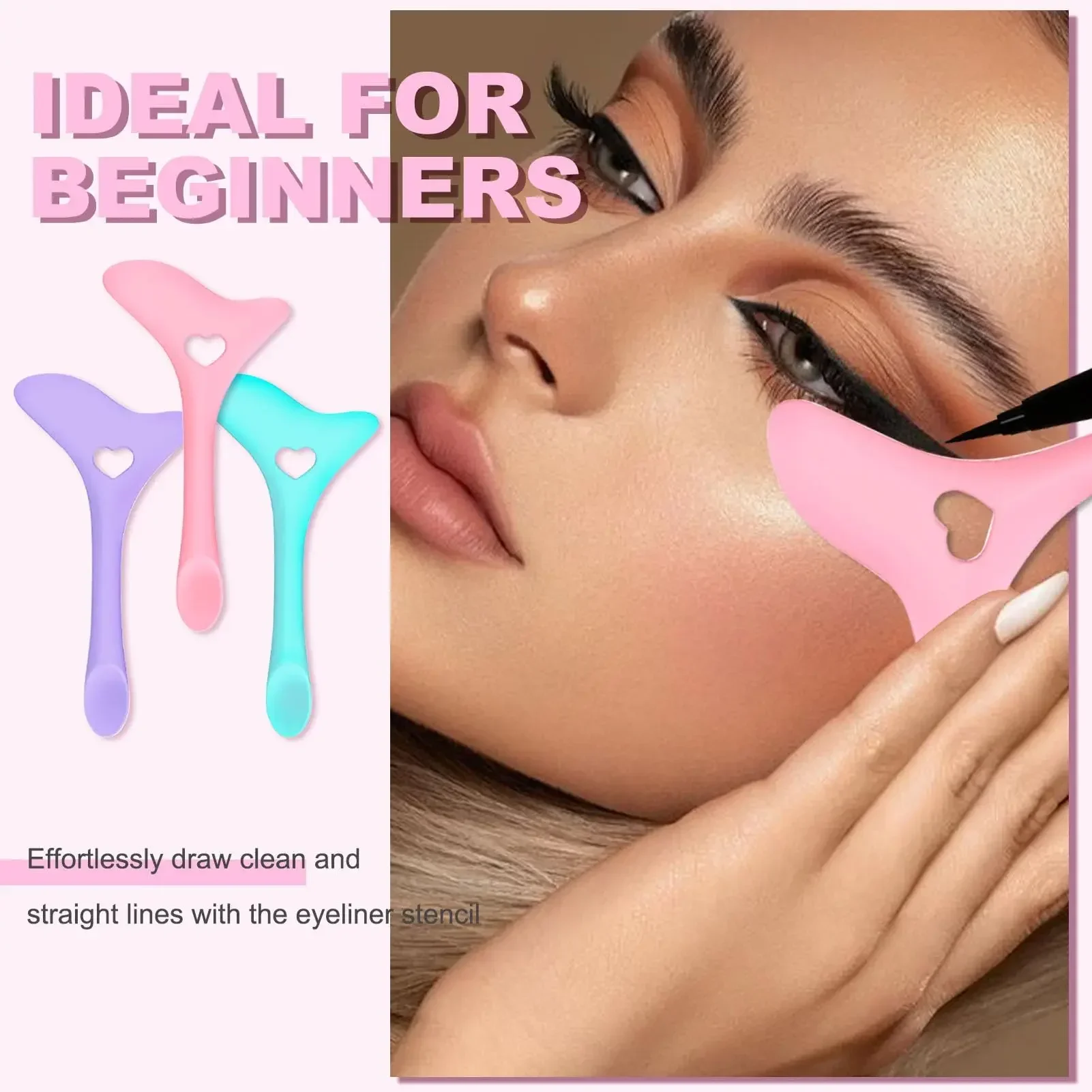 Plantillas de delineador de ojos, puntas de ala de silicona, protectores de rímel multiusos para sombra de ojos y pestañas, herramientas de maquillaje rápidas para ojos de gato