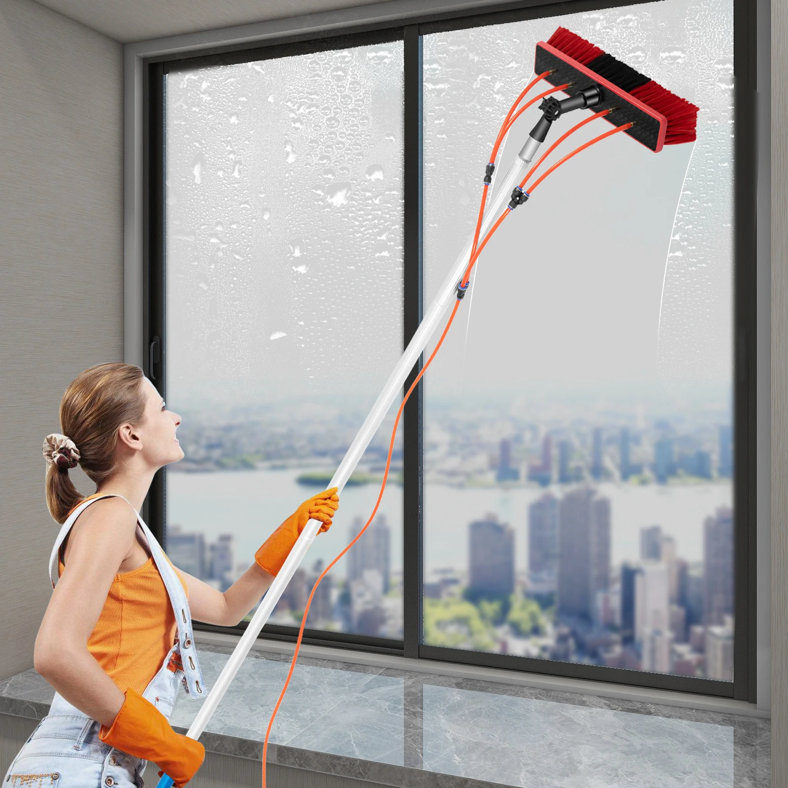 

7.4m/24.3ft Water Fed Pole Cleaning Brush Tool For Window+ Solar Panel Clean Washing Adjustable