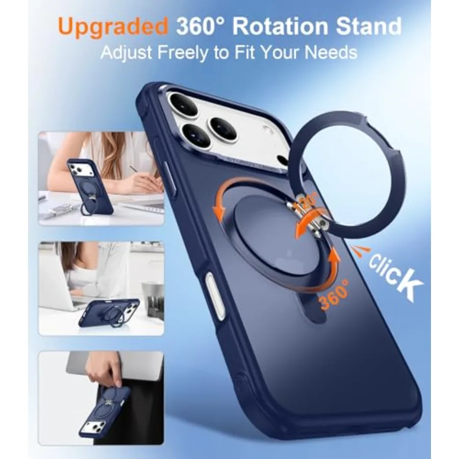 مصممة لهاتف iPhone 17 Pro Max مع حامل مغناطيسي غير مرئي قابل للدوران 360 درجة مقاوم للصدمات