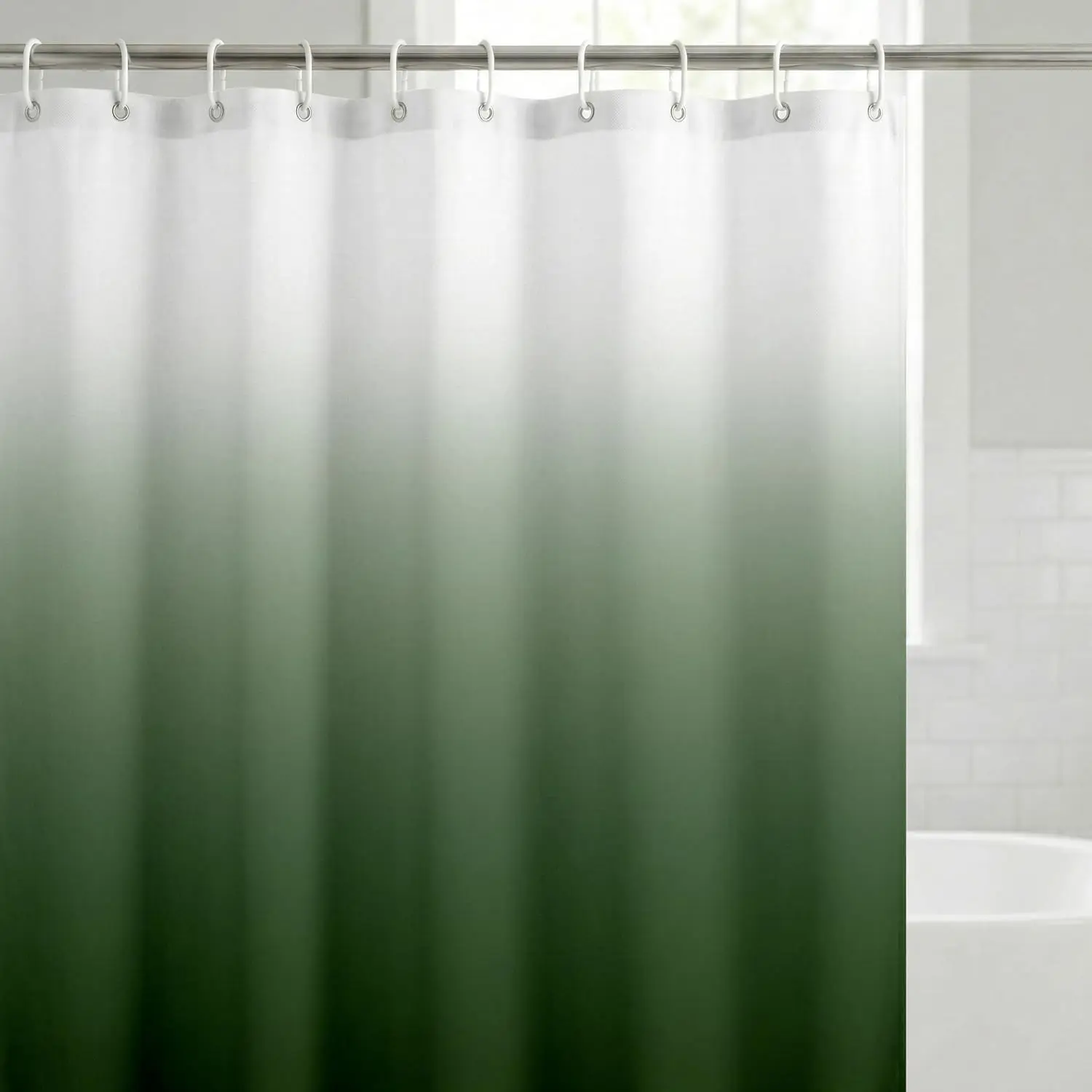 

Green Ombre Shower Curtain - Water-Resistant 71x74 with Metal Grommets and 12 Hooks