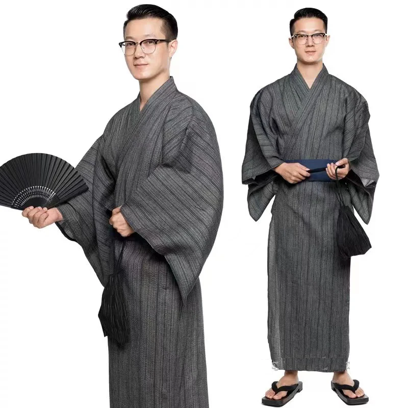 2023NEW Japanese Traditional Samurai Kimono For Men,Yukata Bathing Robe,Hekoobi Loose Style,Sauna Wear Homewear,Belt Long Gown