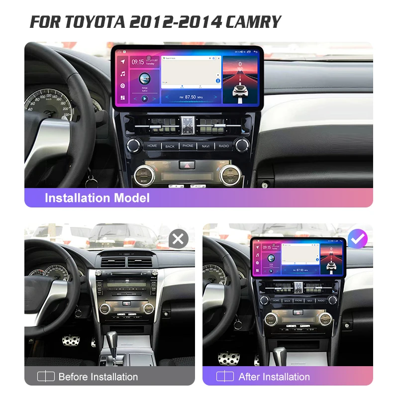 12.3 Inch Car Fascia For TOYOTA CAMRY 2012-2014 DVD Frame Adapter Stereo Radio Audio Dash Head Unit Navigation Harness Panel Kit