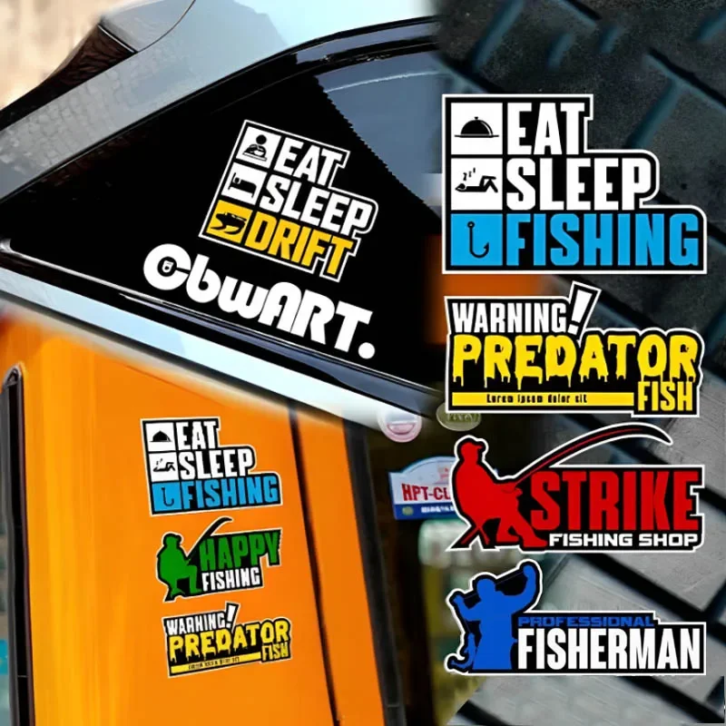 

Creative English Lure Fishing Box Decals Car Window Glass Stickers Car Body Decoration Reflective Pegatinas
