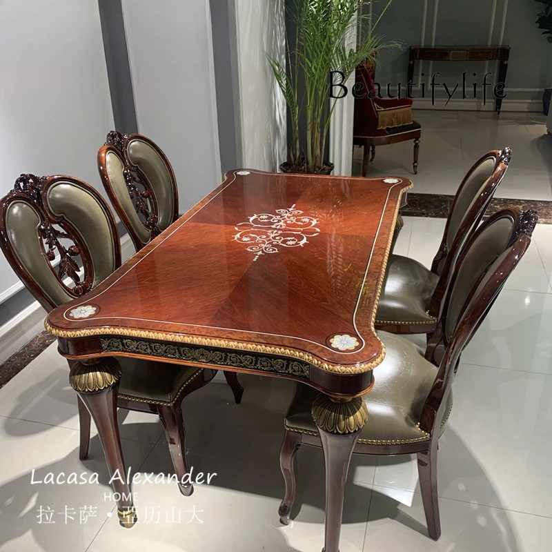 1.55 mahogany heart solid wood dining table small apartment eating table villa mansion western dining table inlaid shell