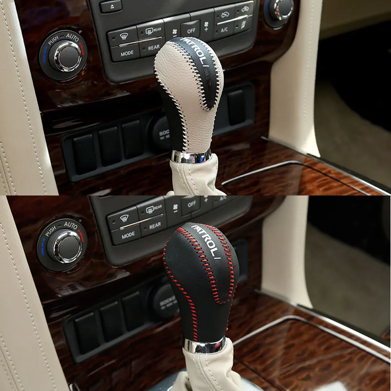 2013-2021  Hand Sewing Leather Car Gear Knob Protective Cover For Nissan Patrol Y62 Accessories