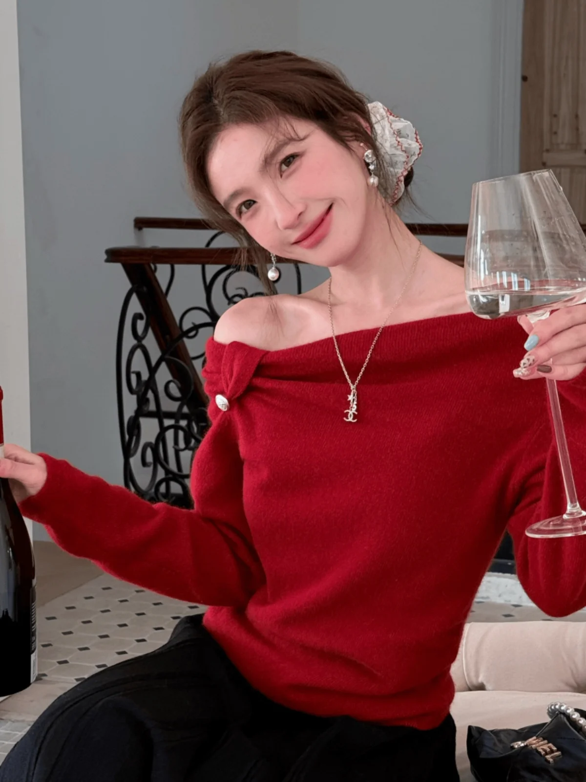 

Новинка Cisas: Женский шерстяной свитер на одно плечо с асимметричным воротником, четыре цвета, осень-зима, модель M Chen Fifteen