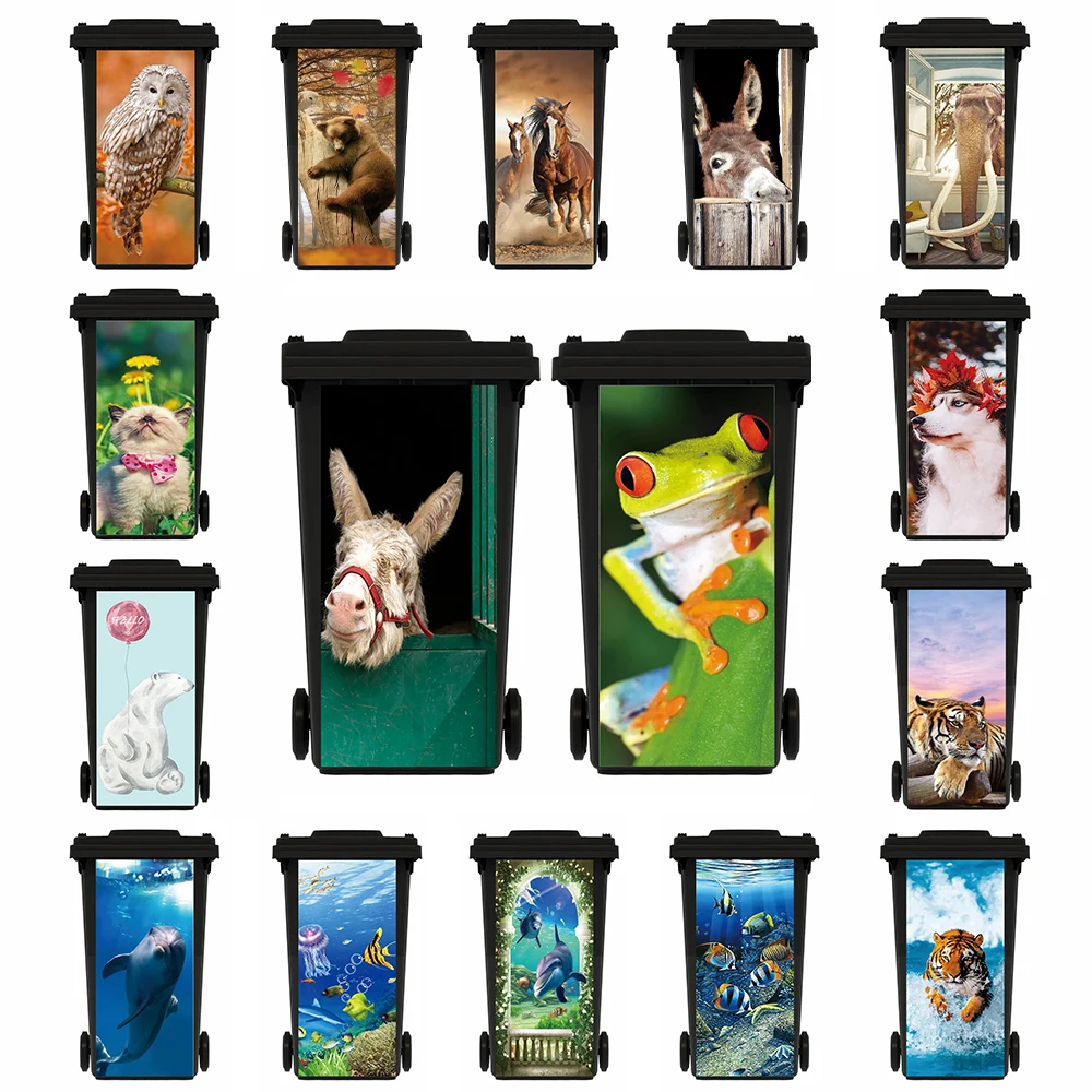 

Funny Animal Trash Can Mural Stickers Self-Adhesive Removable Kitchen Rubbish Bin Decorative Outdoor Garbage Can Art Decals